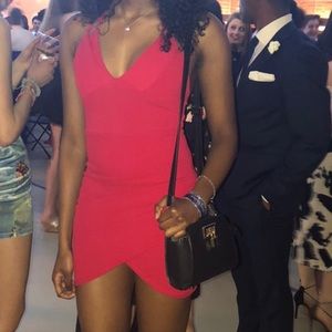 Red Double Strap Wrap Skirt Bodycon Dress (PLT)